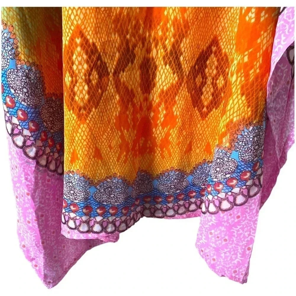 Boho Animal Print Multicolored Flowy Lightweight Kaftan Beach Coverup One Size - Picture 6 of 8